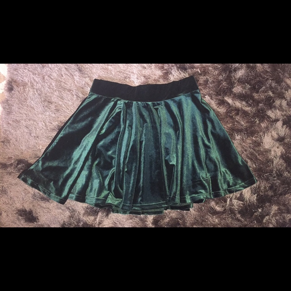 Green velvet skater skirt